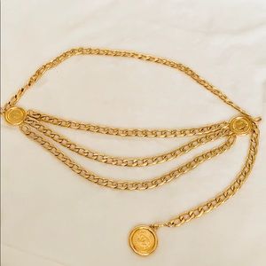 CHANEL Triple Chain Belt Necklace Bracelet Pedant
